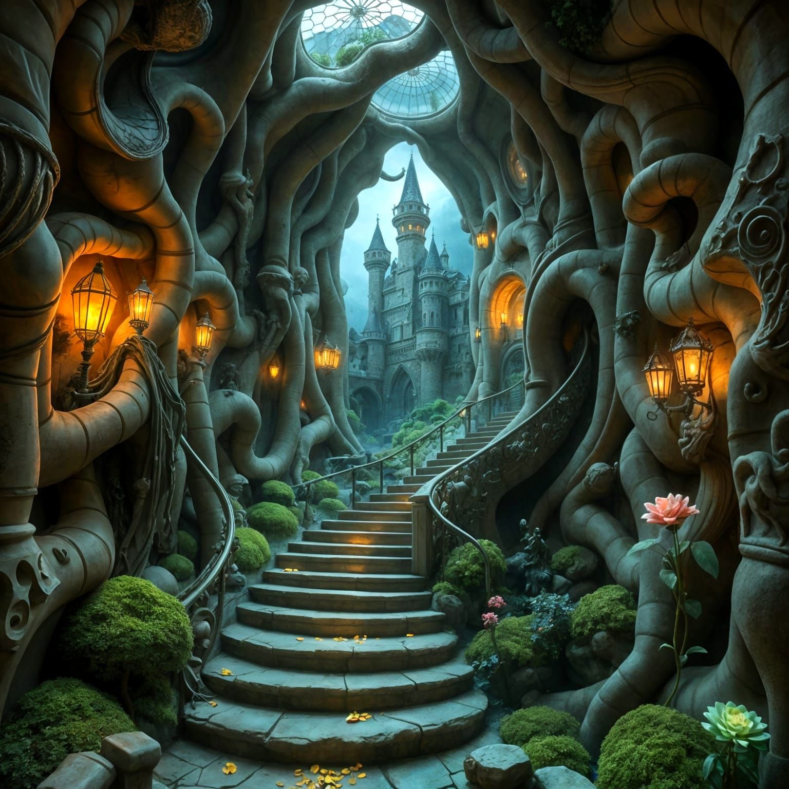Enchanting Labyrinth Stair Dream in Fantasy Castle Style
