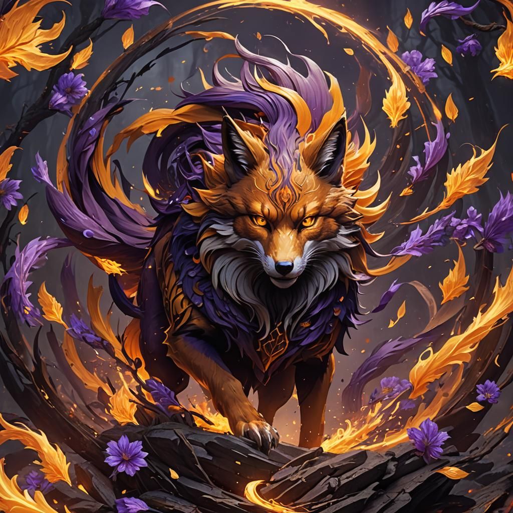 Firey Nine-Tailed Fox: Dark Fantasy Concept Art