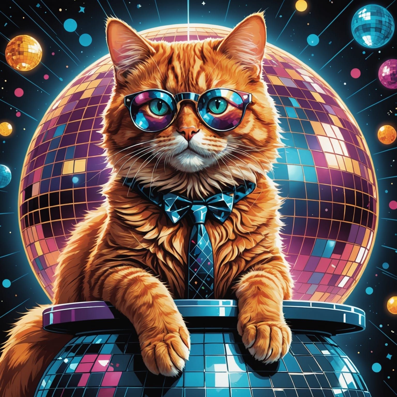 Ginger Cat Grooves on Disco Ball in Comic Art