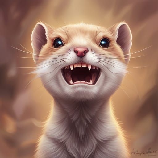 Fierce Weasel Portrait in Hyperdetailed Art Style
