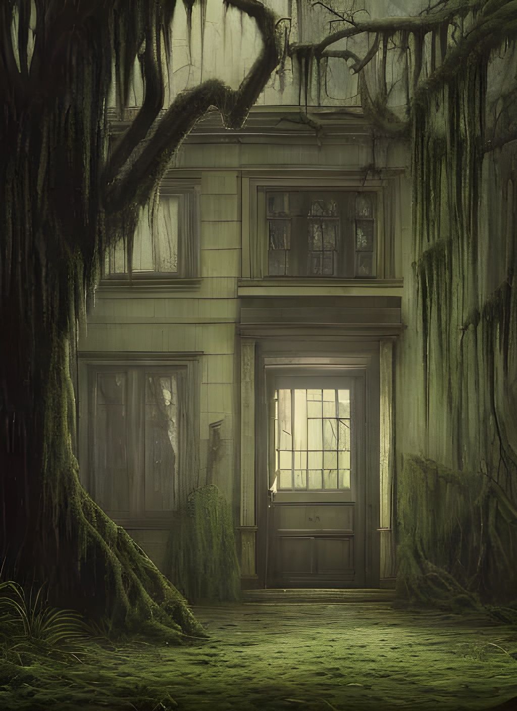 Eerie Haunted Mansion Door in Hyperrealism