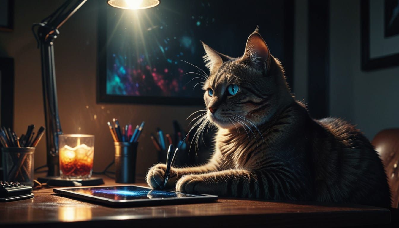 Gen Z Cat Video Recording in Alcohol Ink Style