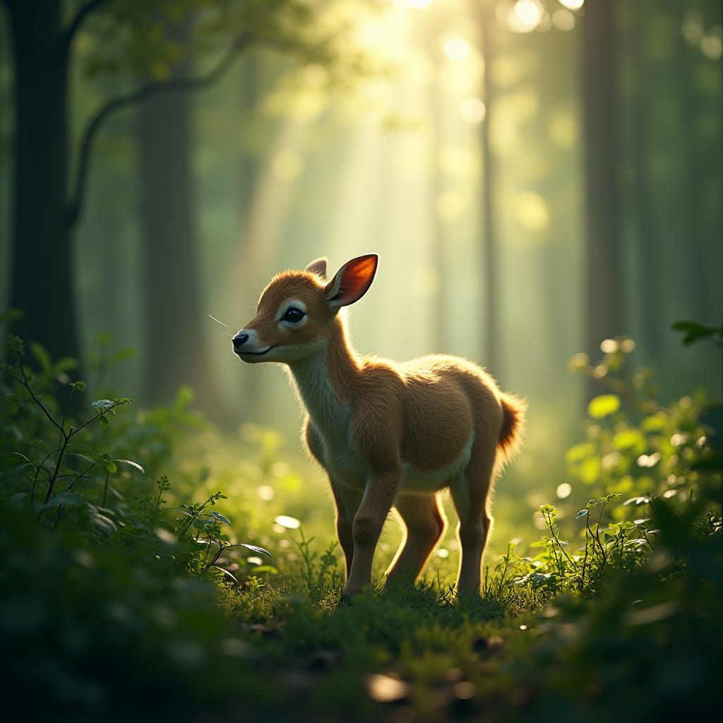 Enchanting Animal Alone in Forest, Cinematic Still