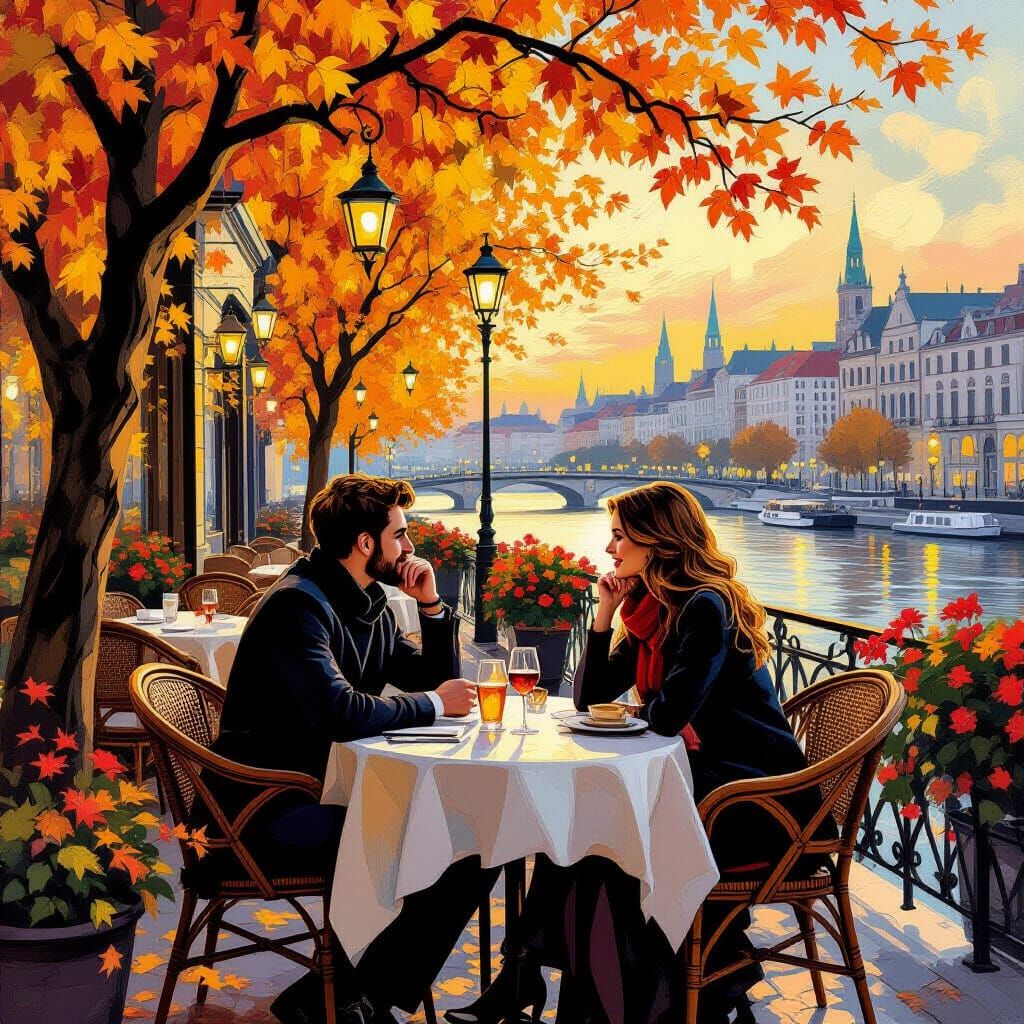 Romantic Autumn Evening in Van Gogh Style