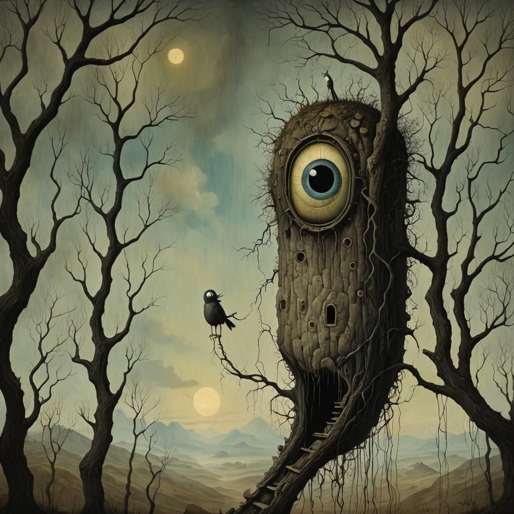 Enigmatic One-Eyed Figure in Surreal Horror Art