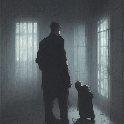 Solemn Father in Dark Room: Sinister Dark Fantasy