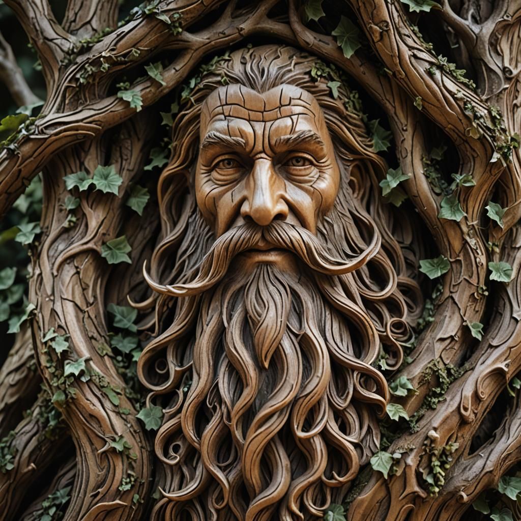 High Fantasy Wizard Wood Carving in Baroque Style