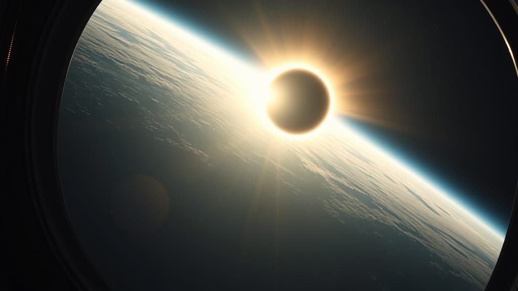 Solar Eclipse From Space Station Window in Sci-Fi Style