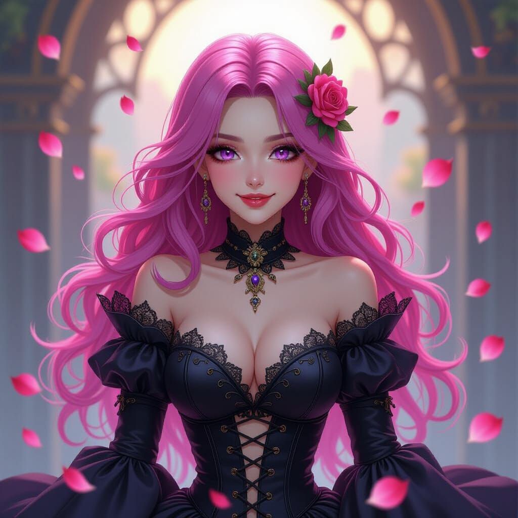 Gothic Reaper in Peony Petals, Alcohol Ink Style