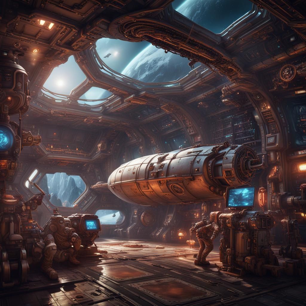 Fantastical Spaceship Life in Detailed Matte Painting