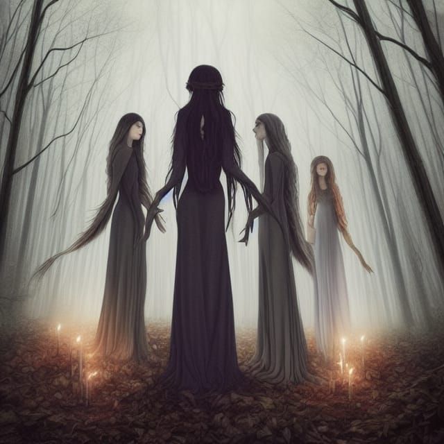 Witches in Autumn Forest: A Dark Fantasy Portrait