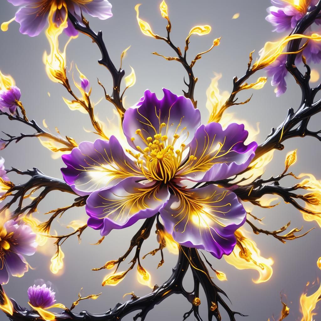 Golden Sakura Blossom in Dark Fantasy Style