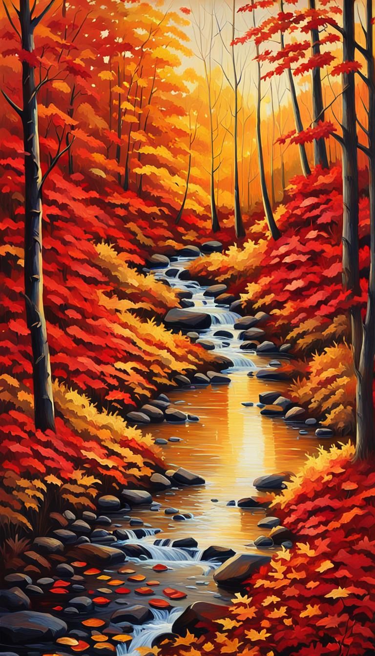 Autumn Forest Path in Impressionist Style