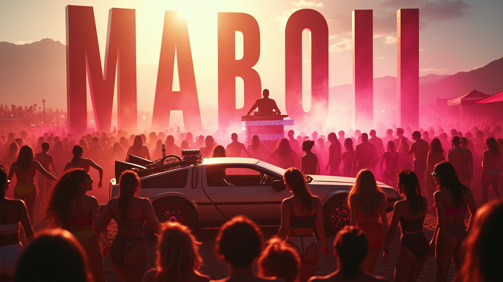 Energetic Party Scene with DeLorean Car in Cinematic Style