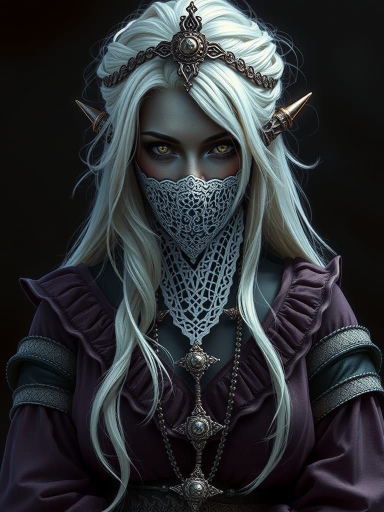 Elegant Drow Elf Wizard in Digital Matte Painting