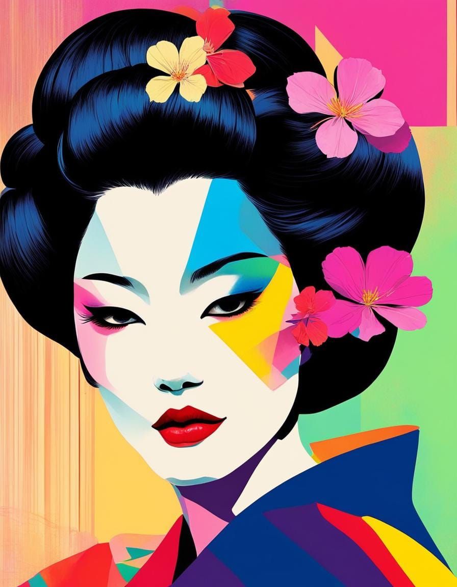 Geisha with Flowers: Magical Realism Fashion Sketch