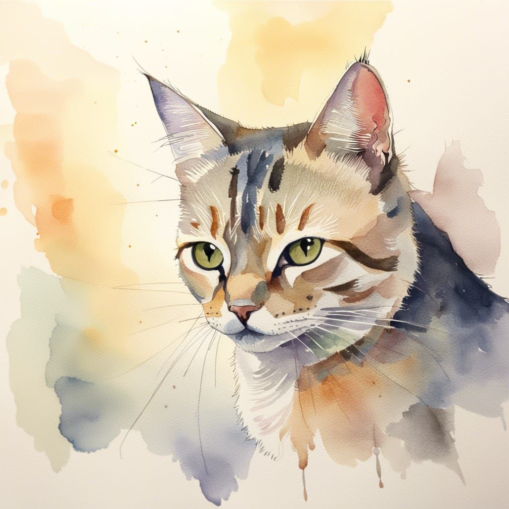 Detailed Watercolour Painting of a Cat