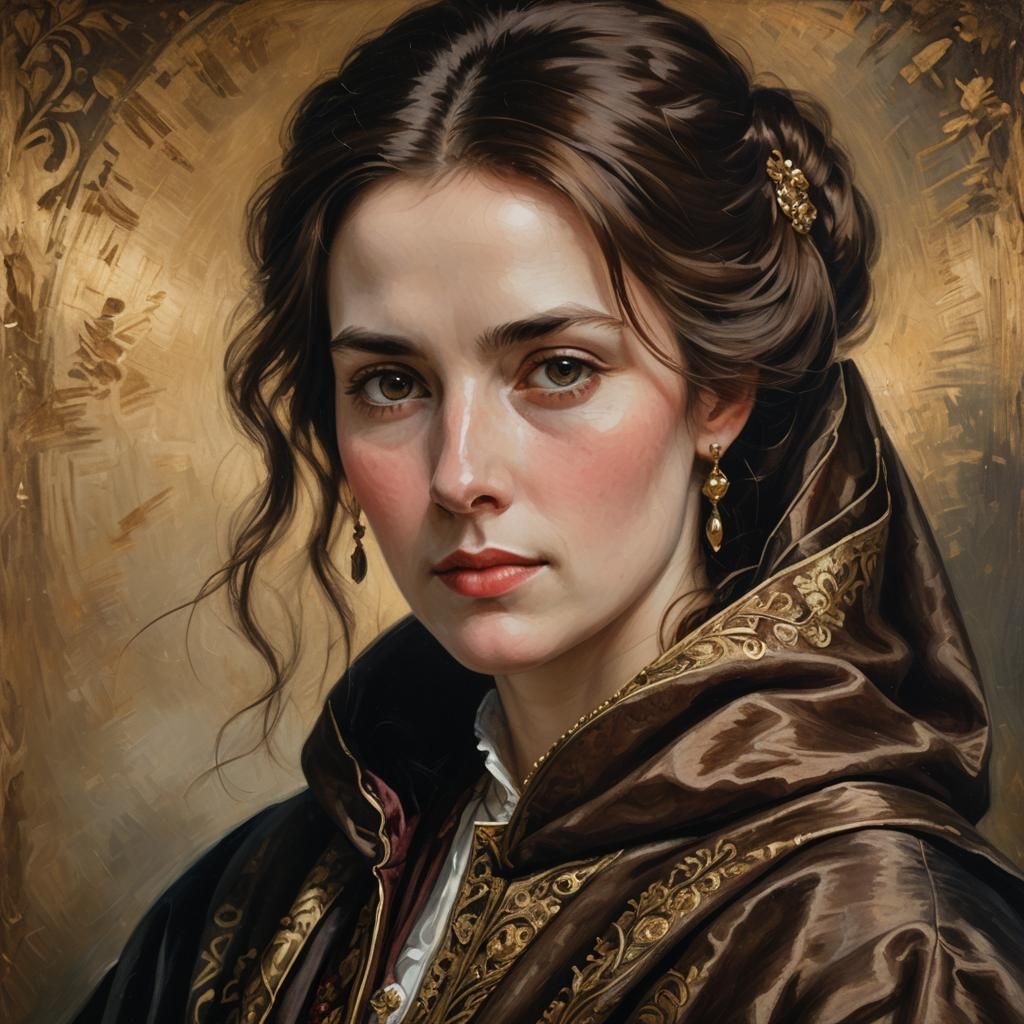 Elegant Noblewoman Portrait in Classic Oil Painting Style