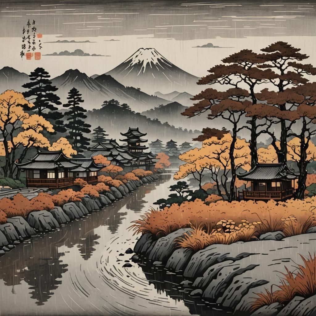 Melancholic Autumn Landscape in Ukiyo-e Style