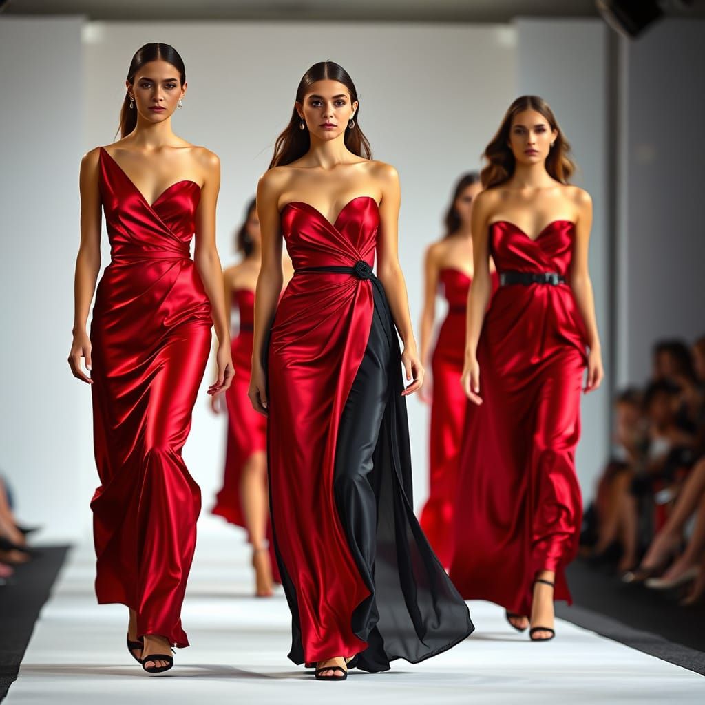 Elegant Models in Satin and Silk Gowns