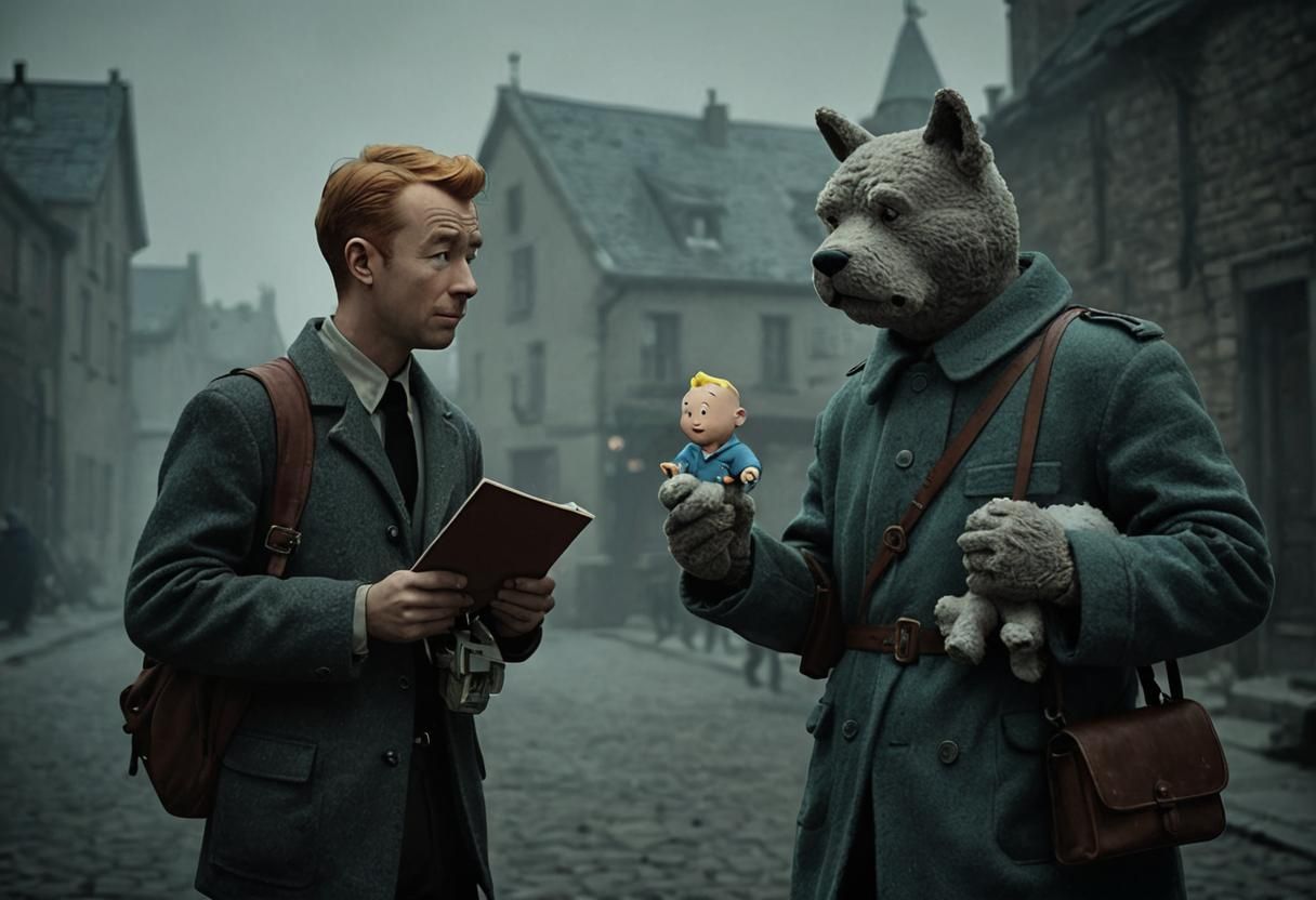 Draw image as Herge's "Tintin" series comic style.