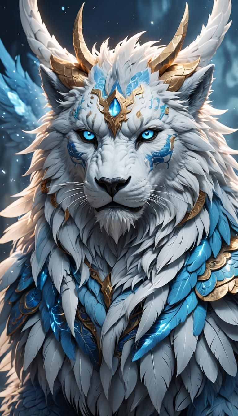 Mystical Blue Beast in Anime 3D Art Style