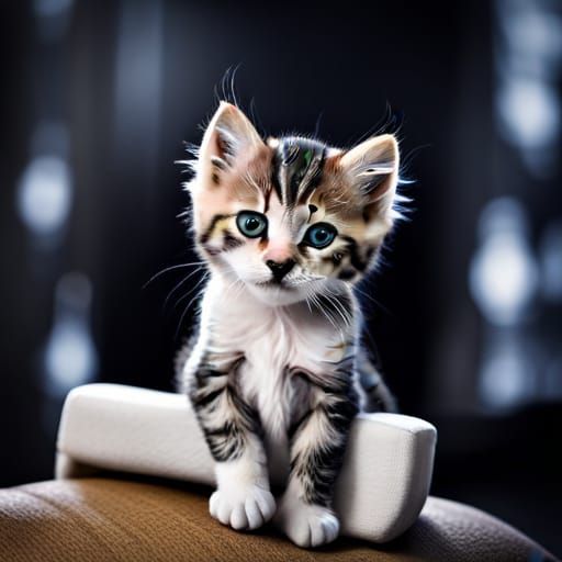 Hyperrealistic Kitten Comfortably Napping on Armchair