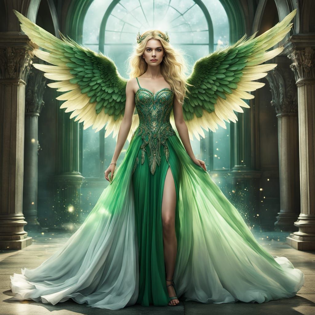 Glamorous Angel in Emerald Splendor