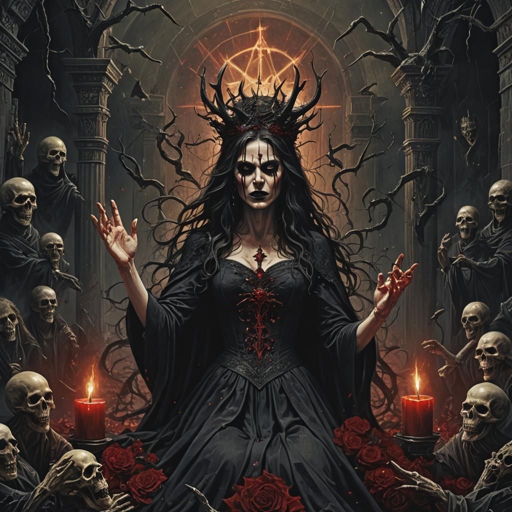 Bring the black box to the altar
Now raise your hands and do the sign
Oh hail Satan, Yes hail Satan
Lay down your swords...