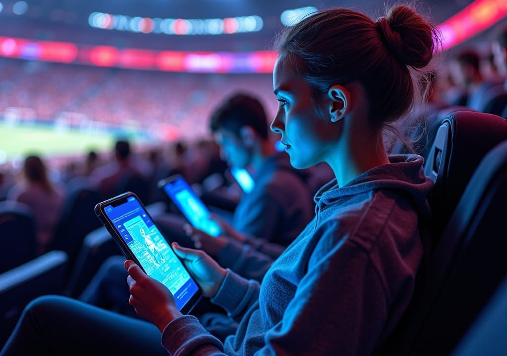 Futuristic Stadium Audience Watches Holographic Game