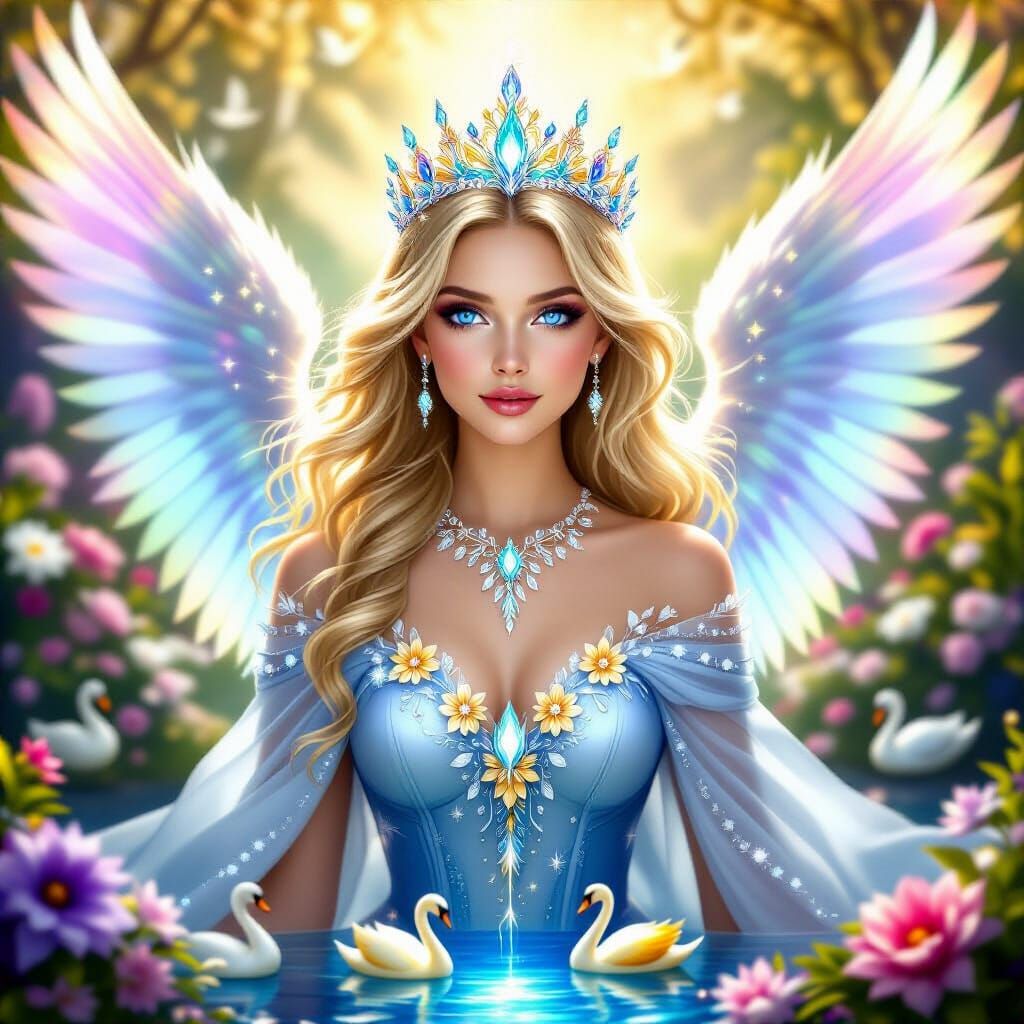 Radiant Angel with Rainbow Wings in Watercolor Style