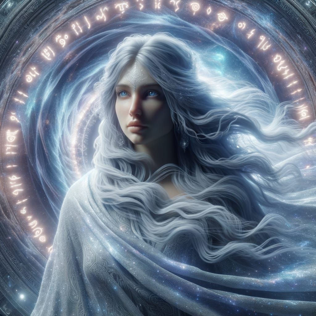 Mystical Woman at Temporal Vortex, Hyper-Realistic Style