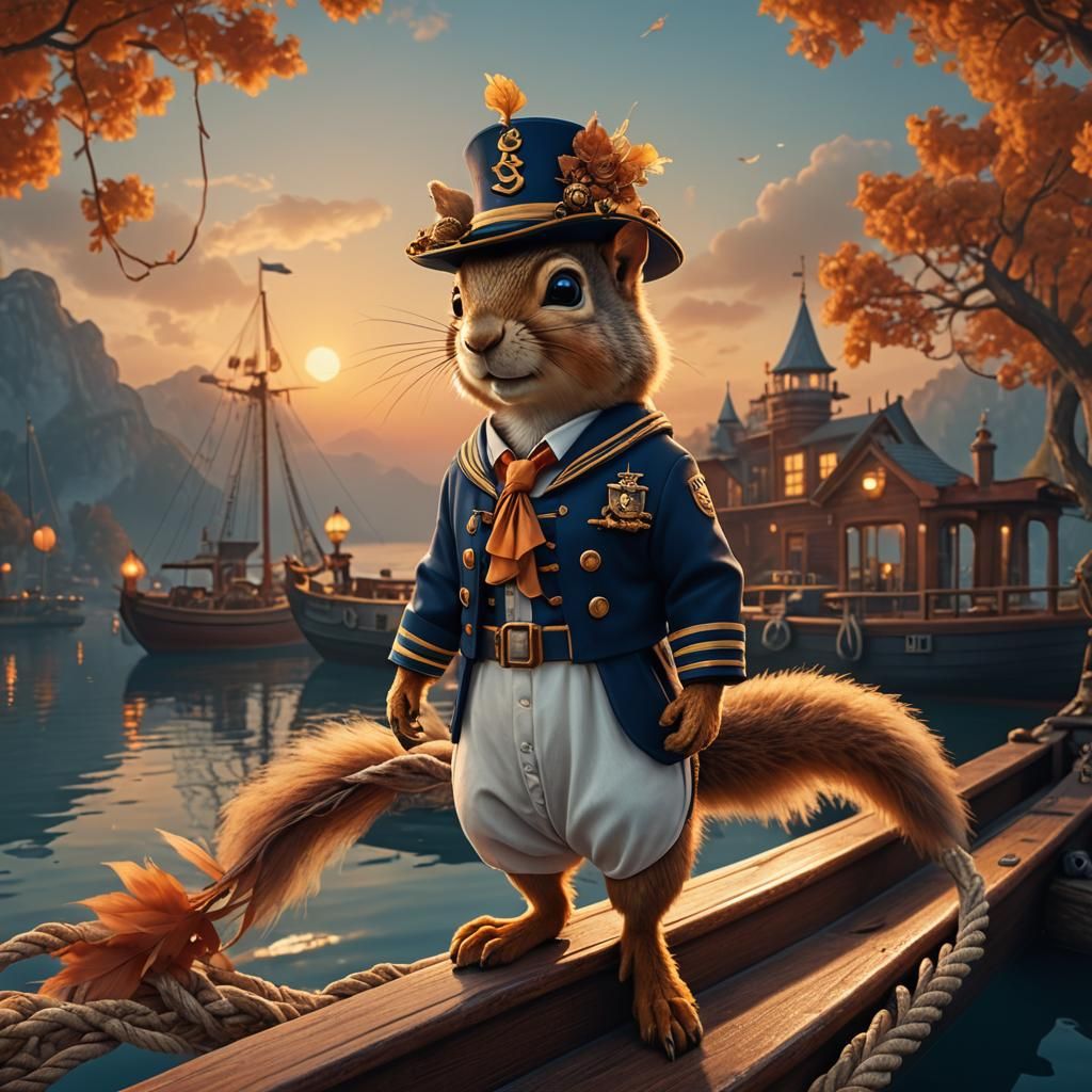 Squirrel Sailor on Misty Lake: Fantasy Concept Art