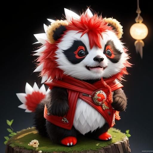 Adorable Knitted Red Panda Cub with Mohawk