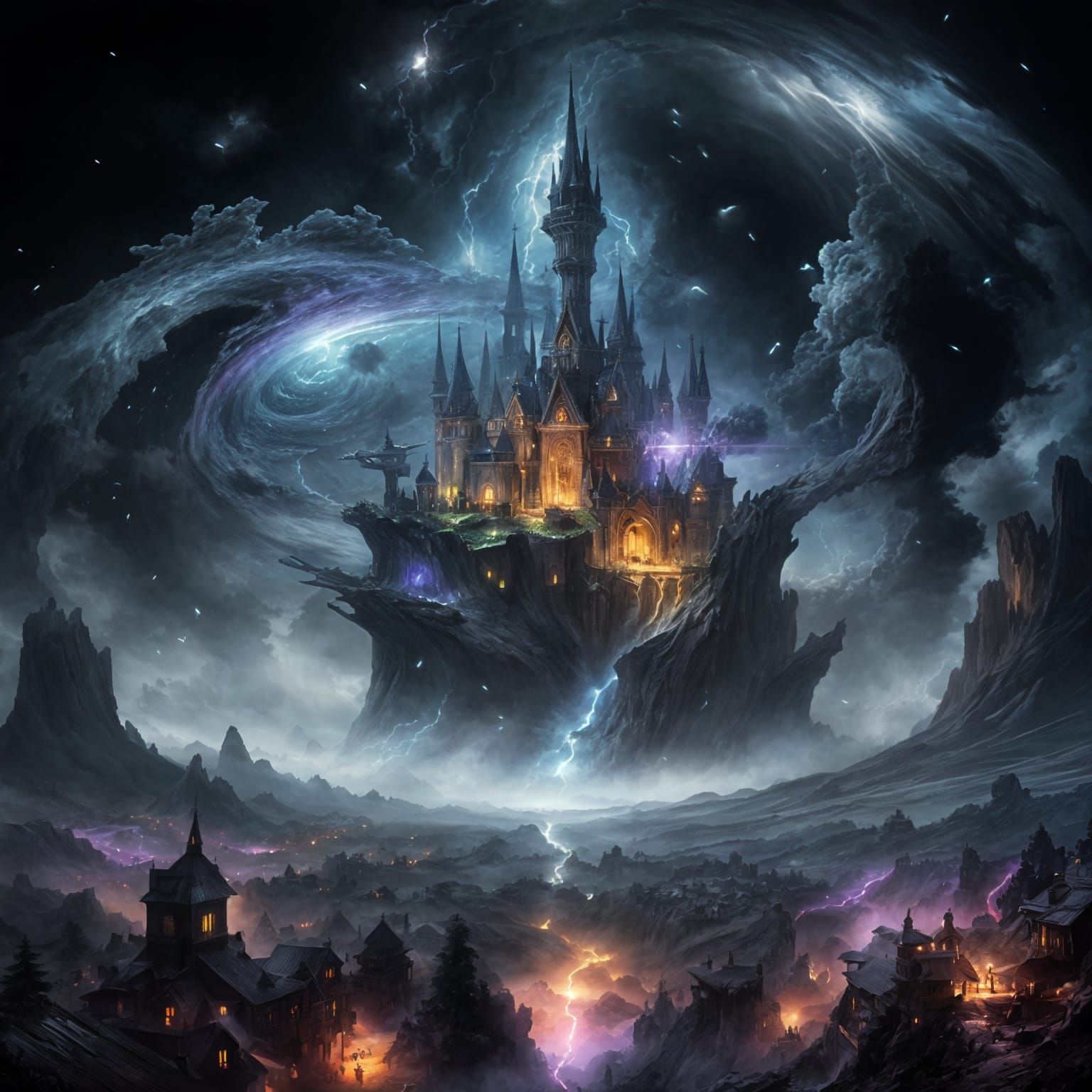 Colorful Tornado Over Fantasy Landscape