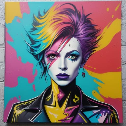 Vibrant Graffiti Art of a Woman as David Bowie