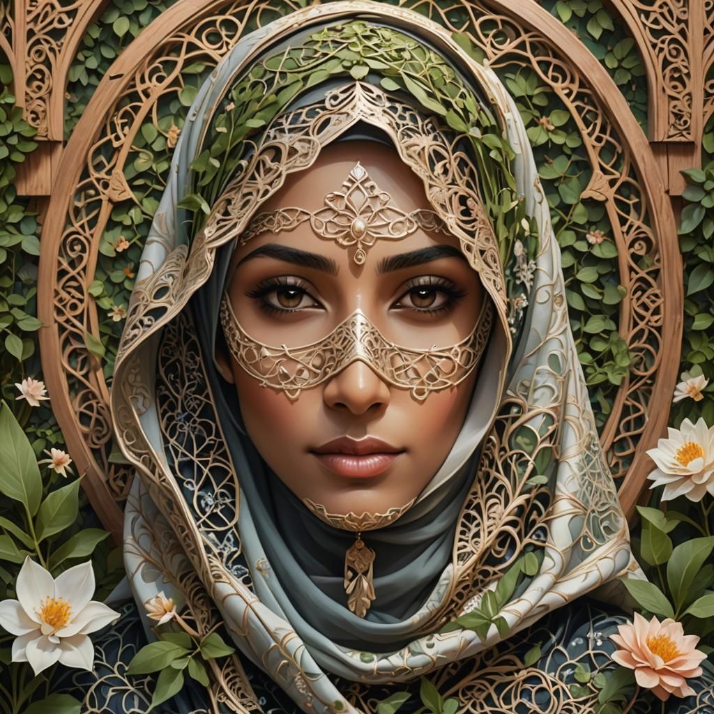 Muslim Woman in Mystical Garden, Digital Painting