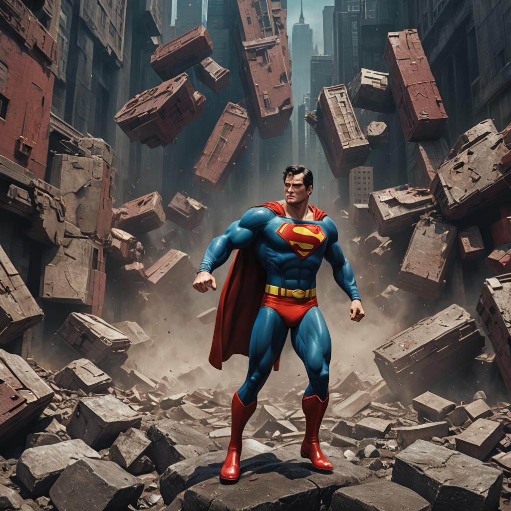 Superman Heroic Pose in Detailed Matte Painting