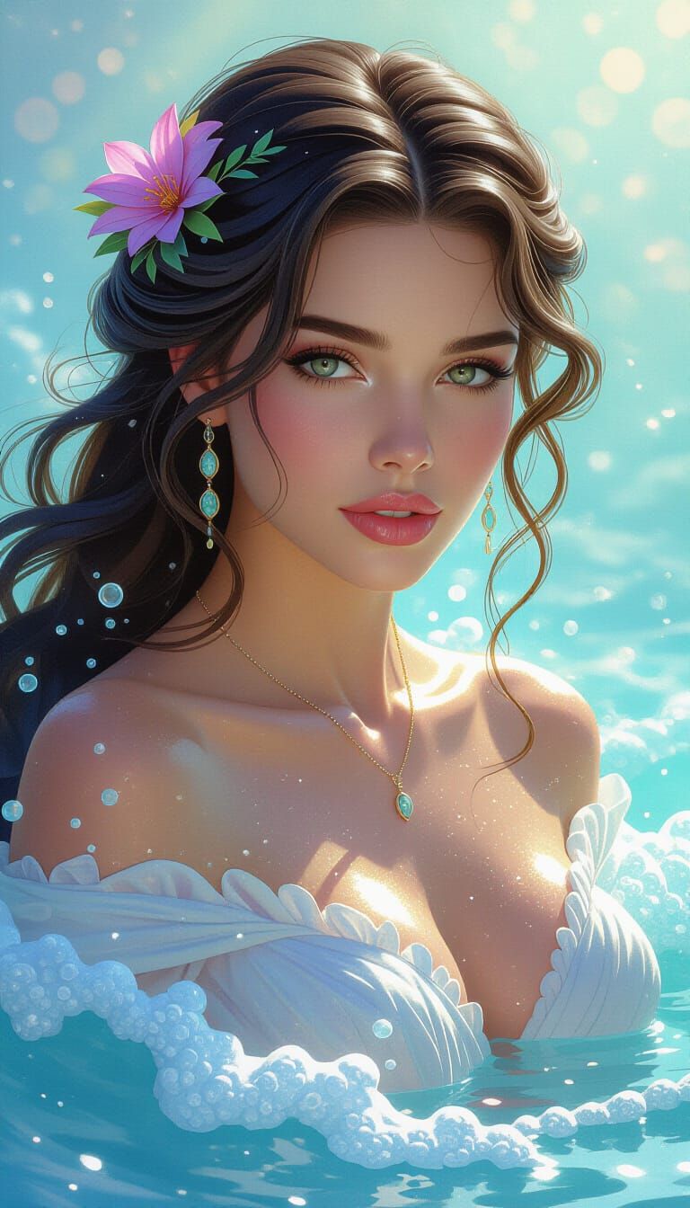 Aphrodite's Birth: Hyperrealistic Ethereal Fantasy