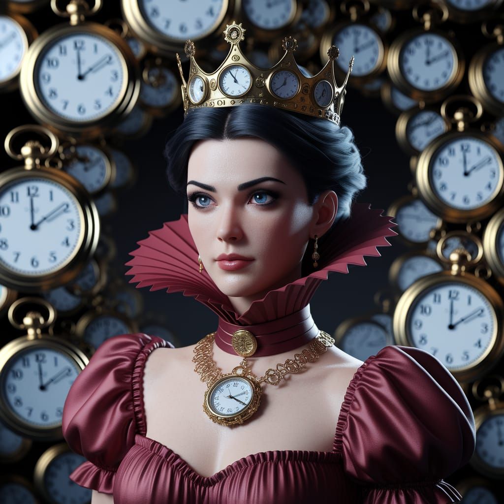 Cyberpunk Time Queen with Golden Crown and Clockwork Accents