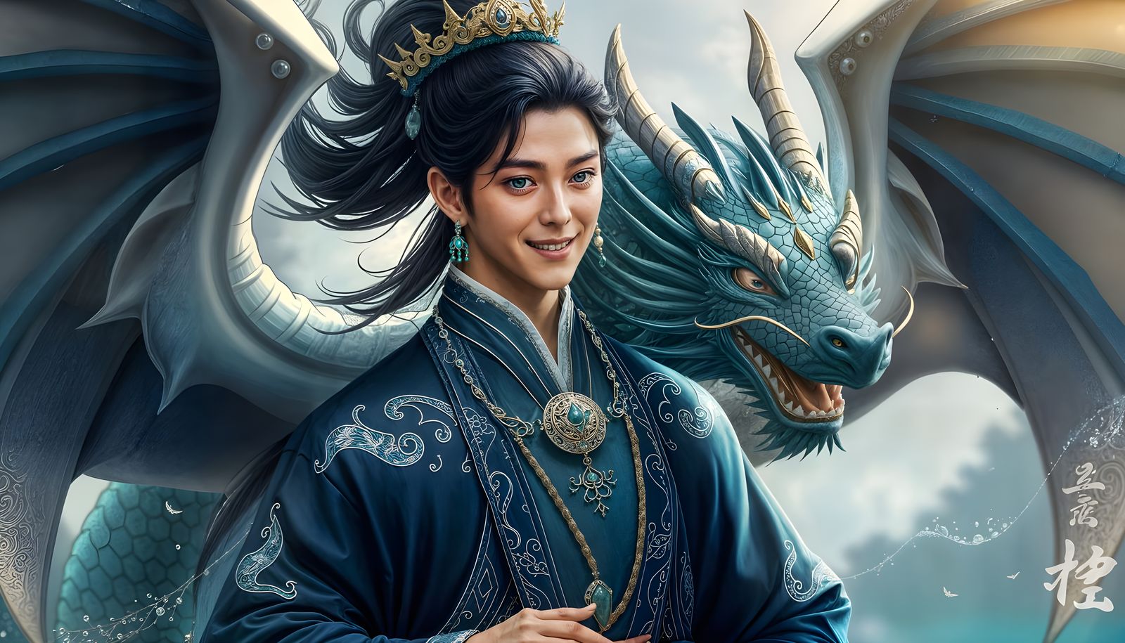 Elegant Fantasy Prince with Descending Dragon Hybrid