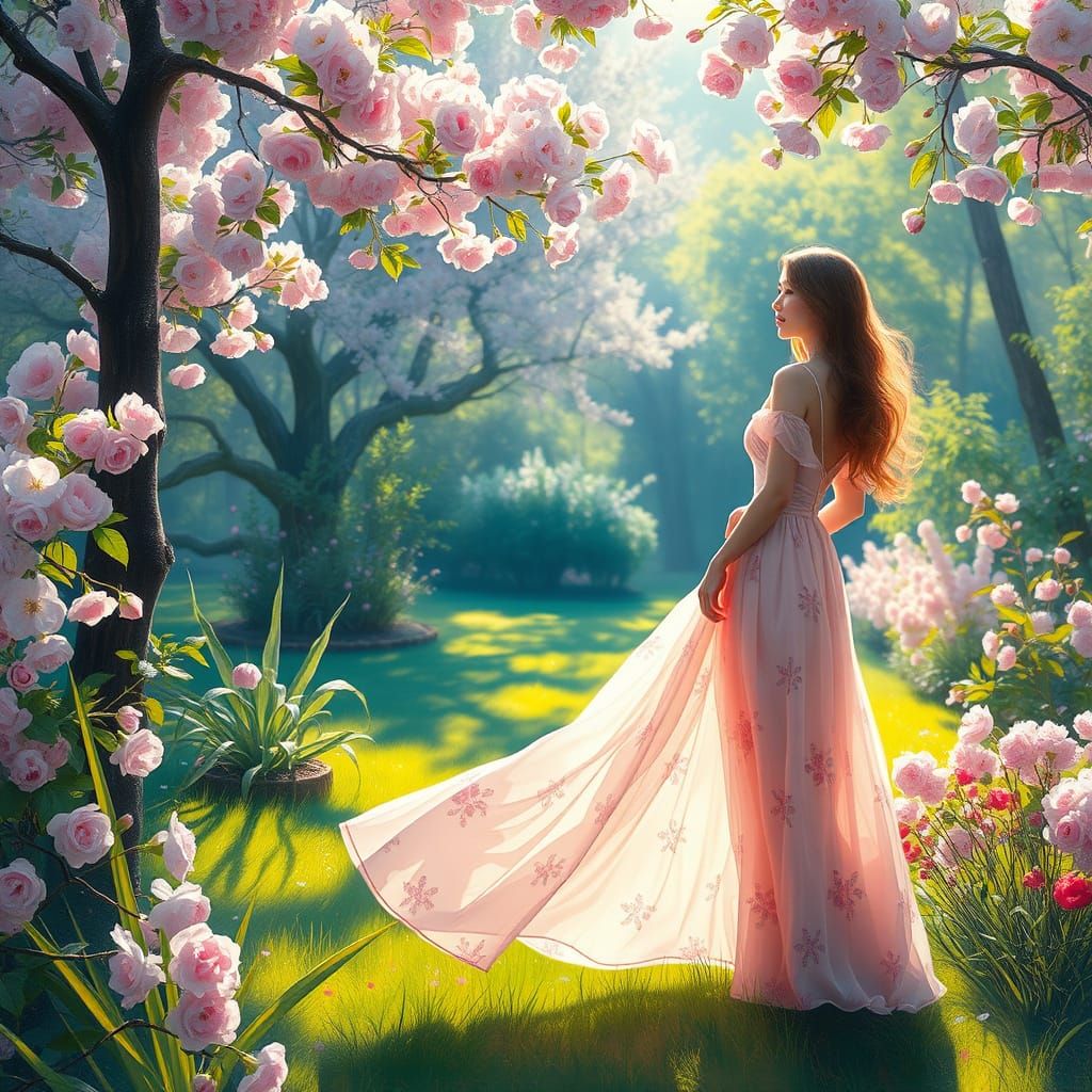 Impressionist Woman in a Lush Garden