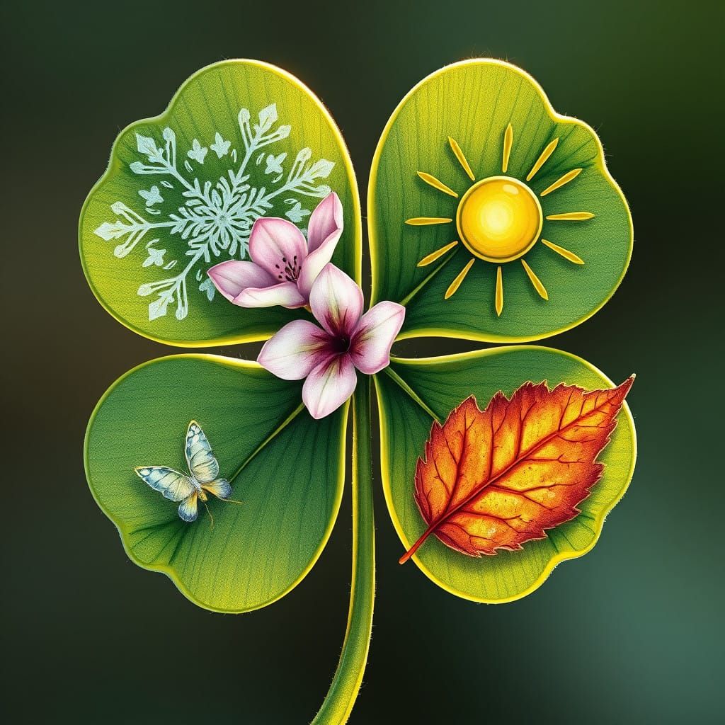 Whimsical Four-Season Clover in Intricate Detail