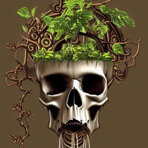 Steampunk Skull with Thorns and Vines