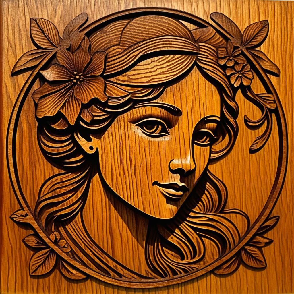 Art Nouveau Lady Etched in Wood
