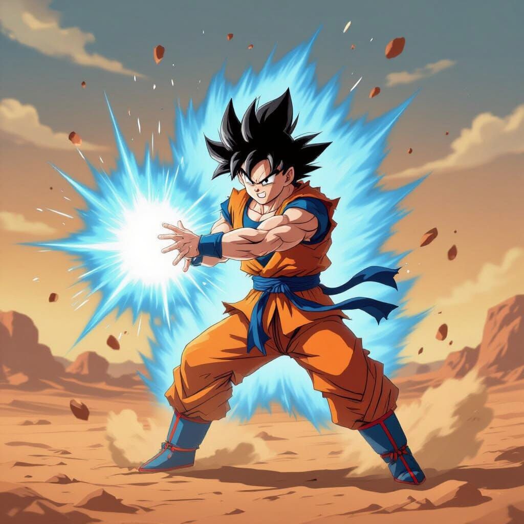 Goku Super Saiyan Blue Aura Desert Battlefield