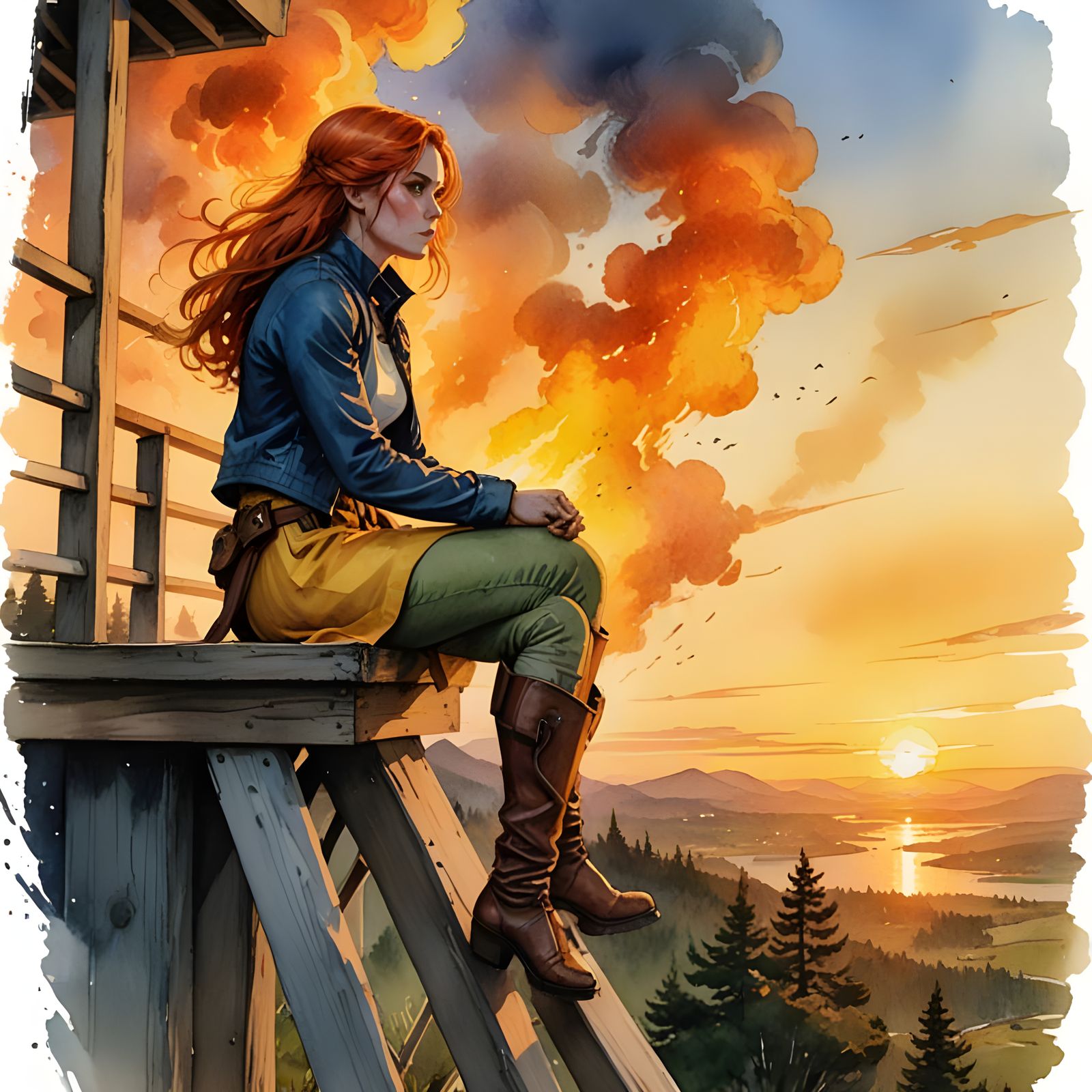 Rogue From X-Men Watching Sunset, Watercolor Illustration