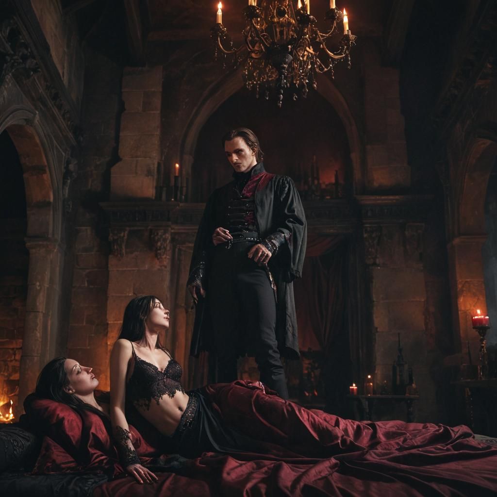 Vampire in Castle Chamber: Gothic Dark Fantasy Art