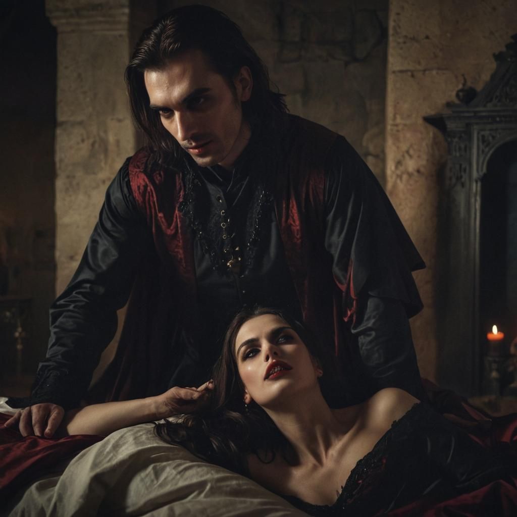 Gothic Vampire Scene in Medieval Castle
