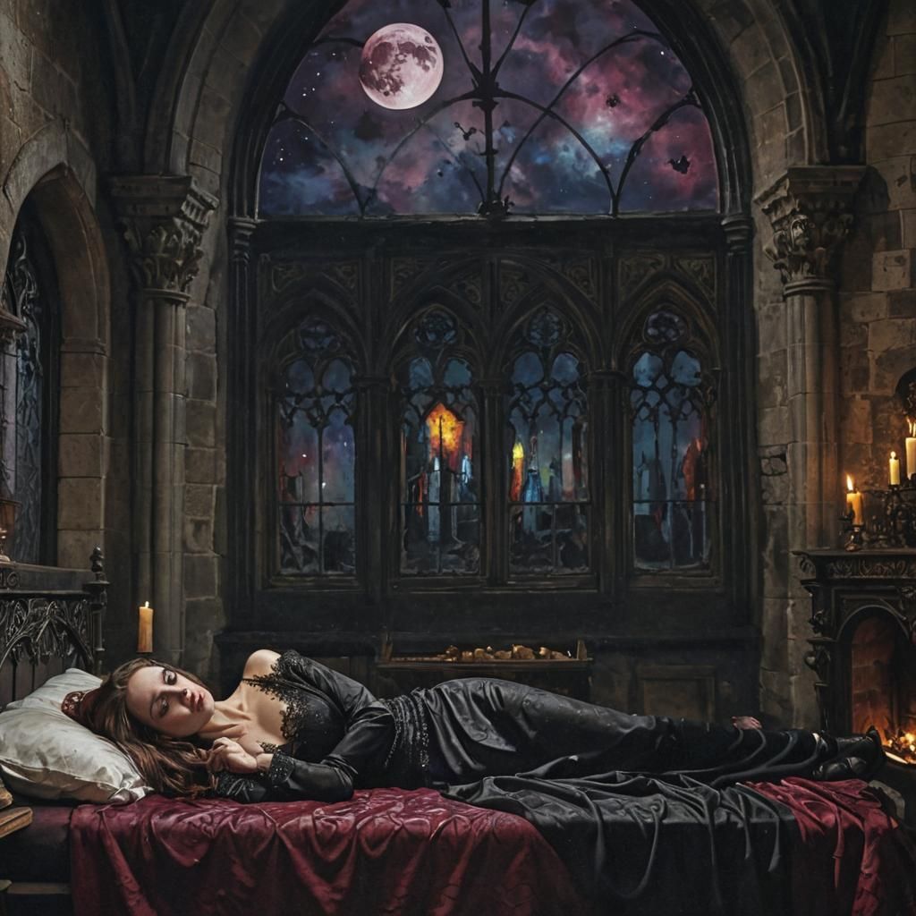 Vampire in Castle Chamber: Graffiti Art Portrait